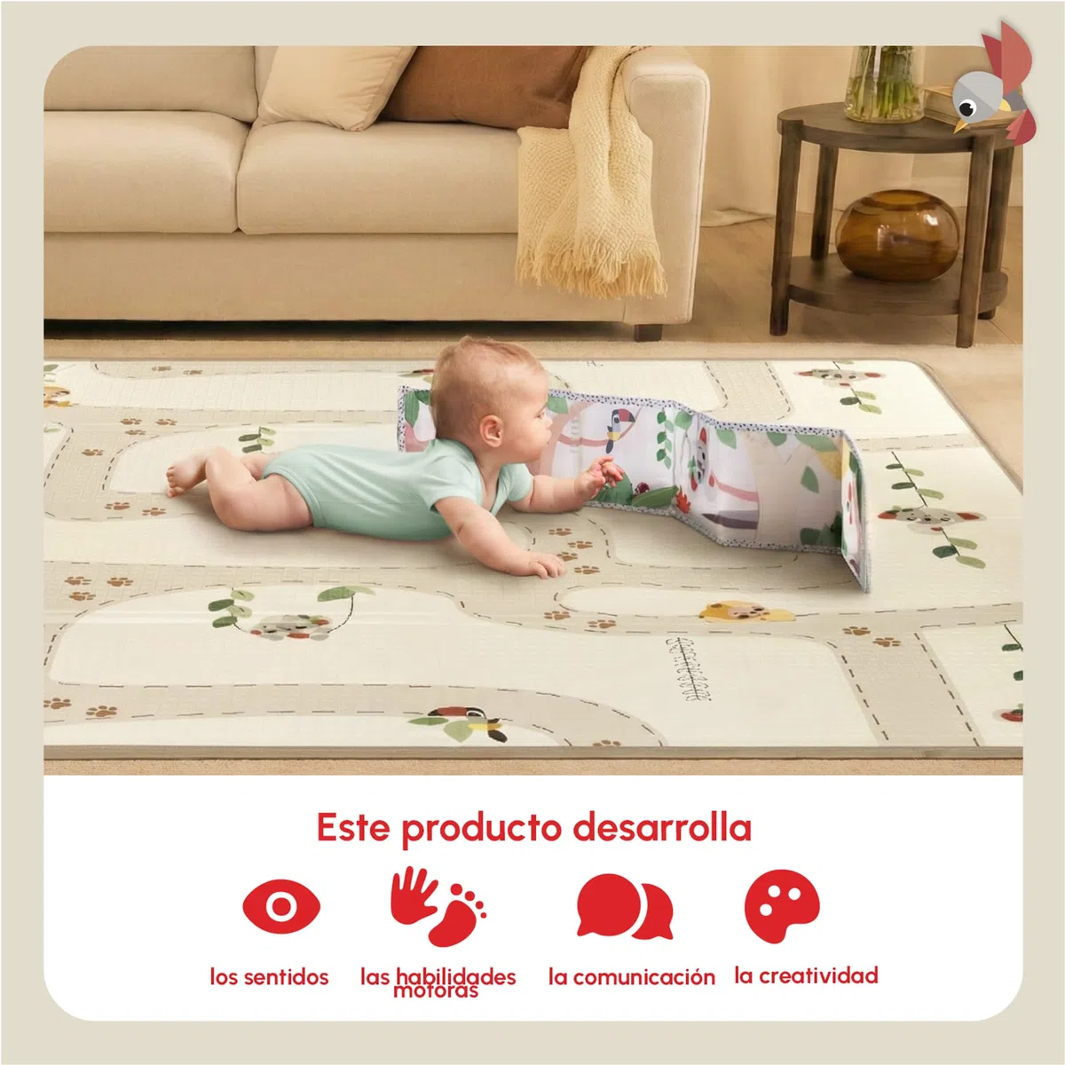Tiny Love Manta de actividades XL plegable de espuma, Manta para bebé, +0 meses, Reversible, Manta ligera y plegable, 150x150 cm, Suave y gruesa (1 cm), Resistente al agua, Fácil de limpiar, Boho chic