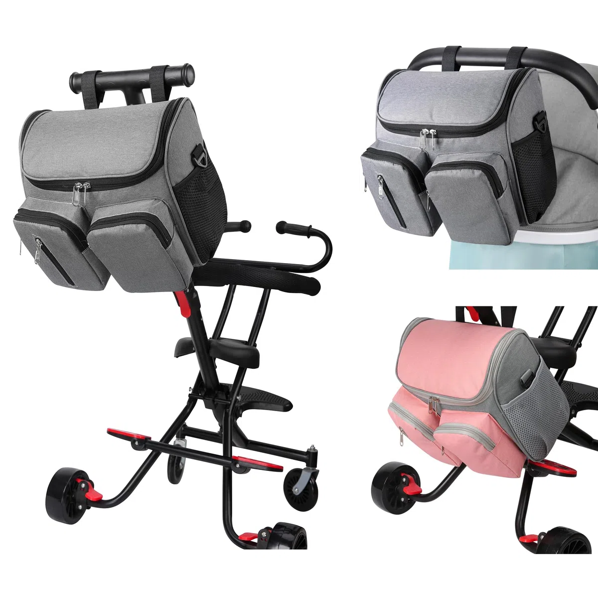Organizador Multifuncional para Cochecito de Bebé,Correa de Hombro Ajustable,Gran Capacidad para Artículos Esenciales del Bebé,Ajuste Universal para Todos los(2411-Black)