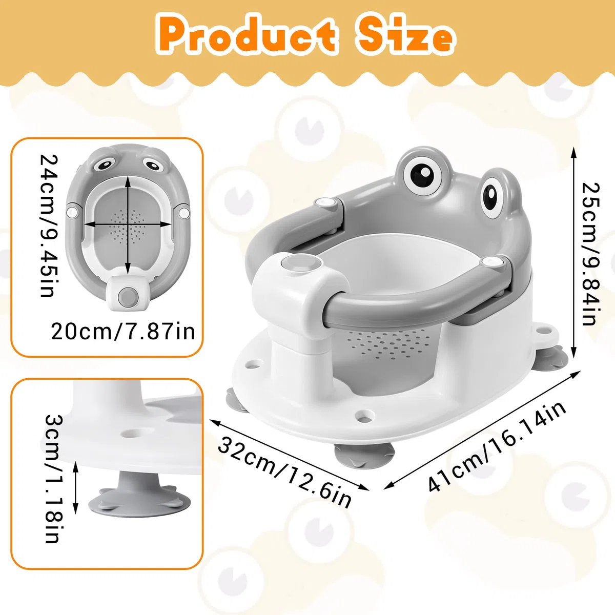 Asiento de Baño para Bebés desde 6 Meses, Diseño Antideslizante con 4 Ventosas Resistentes para Máxima Estabilidad, Construcción Portátil & Segura para Ducha o Bañera, Bebés