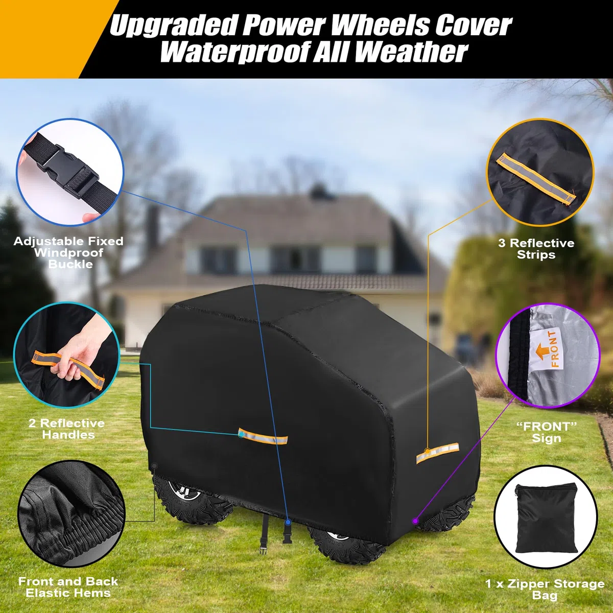 Funda para coche eléctrico para niños, impermeable, para todo tipo de clima, fundas grandes mejoradas, funda de juguete resistente al aire libre con nano revestimiento, hebilla resistente al viento y