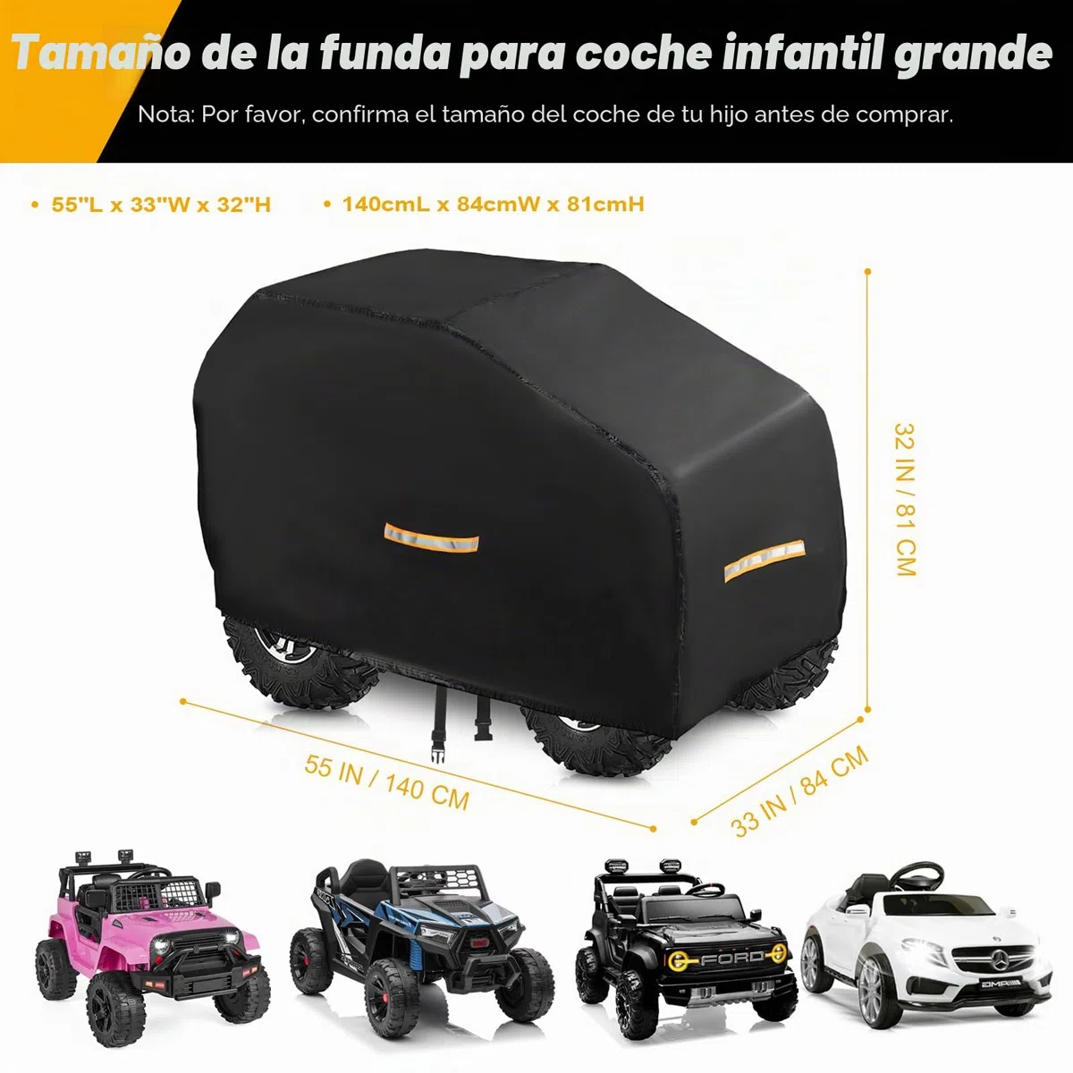 Funda para coche eléctrico para niños, impermeable, para todo tipo de clima, fundas grandes mejoradas, funda de juguete resistente al aire libre con nano revestimiento, hebilla resistente al viento y