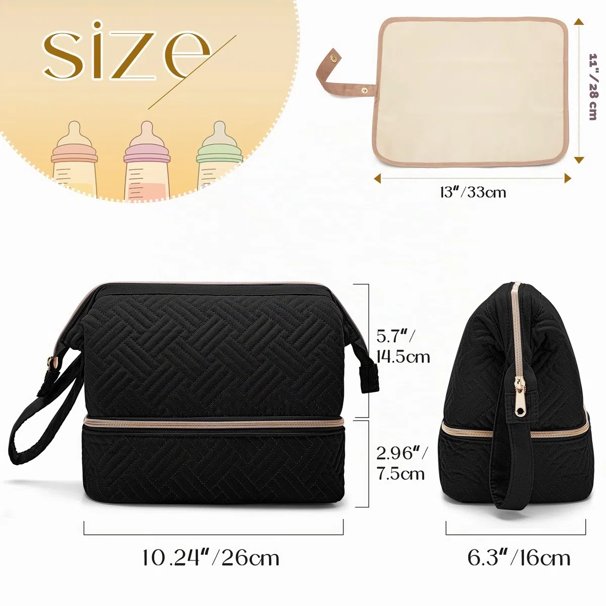 Fasrom Bolsa extractor de leche portátil compatible con sacaleches Elvie Pump in Style, funda de transporte de doble capa con esterilla impermeable y bolsillos aislantes para madres trabajadoras Negra
