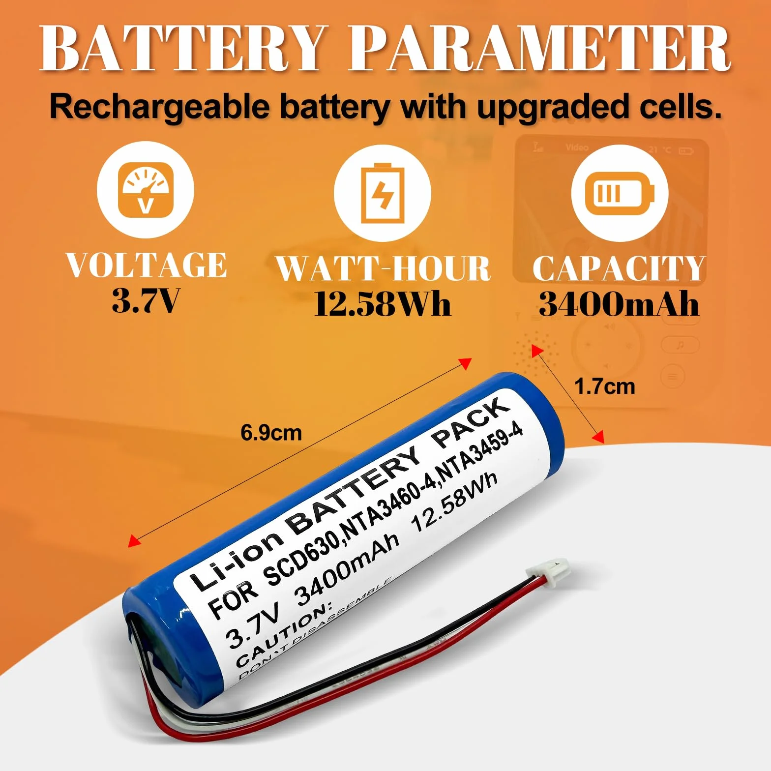 Batería compatible con Philips Avent vigilabebés SCD620, SCD625, SCD630, SCD831, SCD833, SCD835, SCD841, SCD843, SCD845, etc. Sustituye a los modelos Philips: NTA3460-4, NTA3459-4, 1S1PBL1PBL1. 865-2