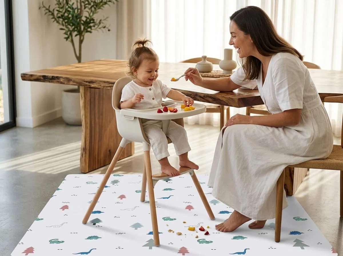Womumon - Tapete antisalpicaduras de 51 pulgadas para debajo de la silla alta, artes, manualidades, lavable, impermeable, antideslizante, tapete de juego portátil y mantel