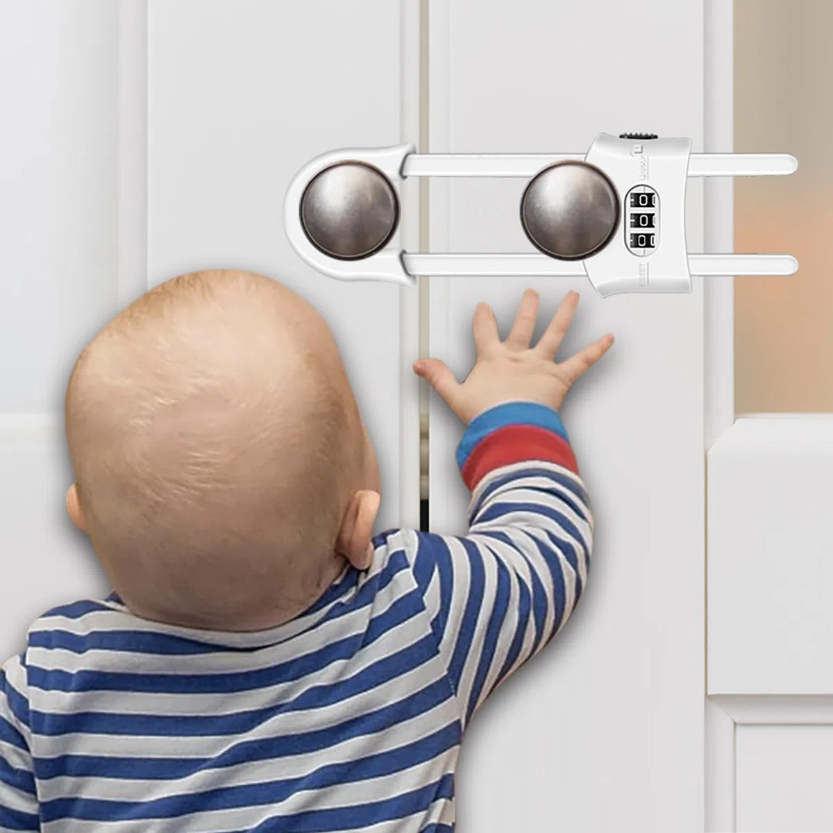 Paquete de 4 candados reutilizables para armarios, cerraduras deslizantes de seguridad para niños, en forma de U, ajustables con contraseña de 3 dígitos para armarios de cocina y armarios, se instala