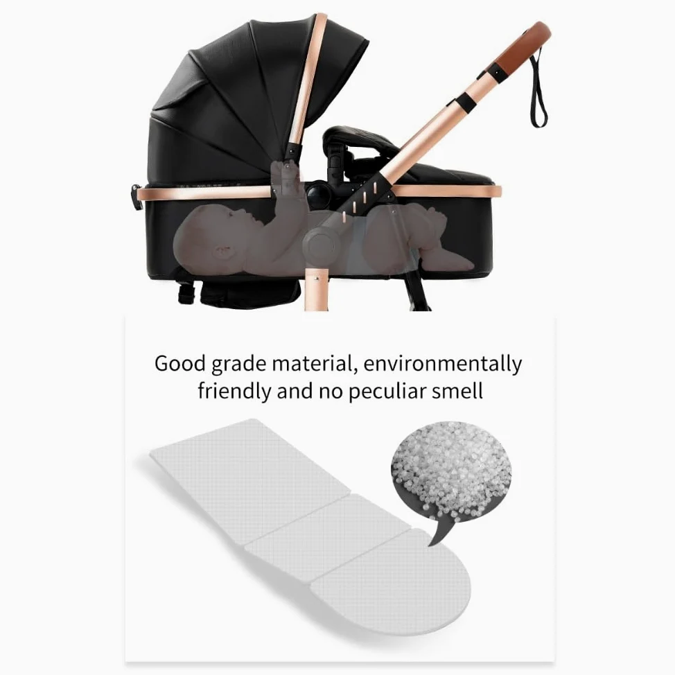 Cochecito 3 en 1 Compacto Plegable con Asiento Convertible,Negro | Plegado sencillo, asiento reclinable, incluye bolso de mamá y portabebés para 0–4 años