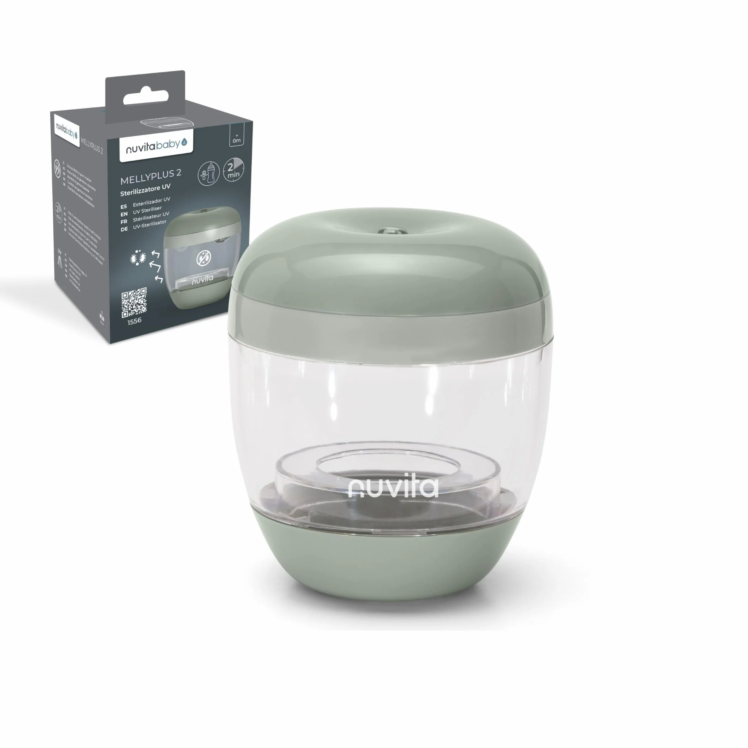 Nuvita 1556 | MellyPlus Esterilizador Portátil UV Ultravioleta para Chupete, Protectores de Pezones, Tetinas y Biberones | Desinfectante 99.9% de gérmenes y bacterias | Sin BPA | Sage Green