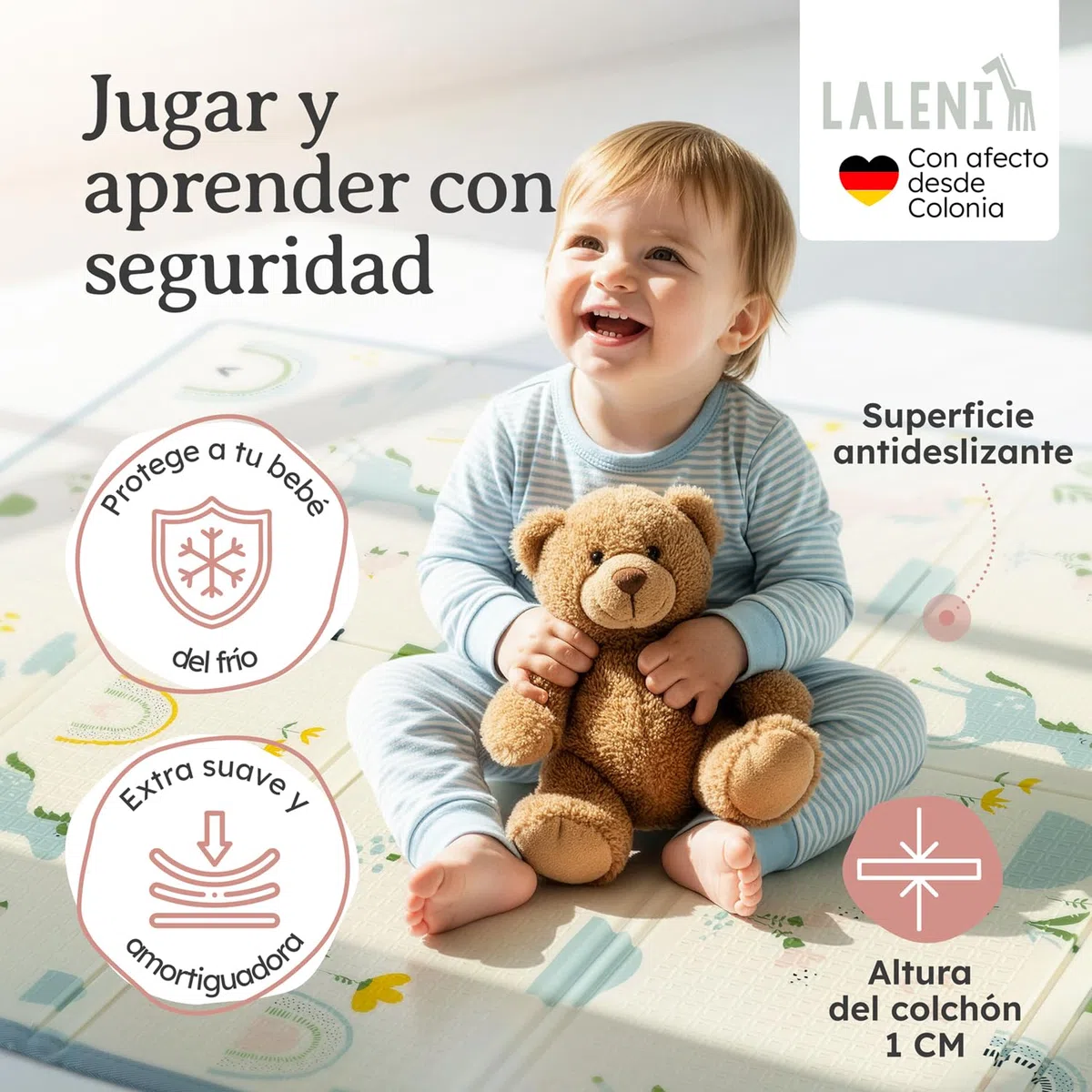Laleni Tapete Actividades Bebe 120x150x1cm - Alfombra Bebe Acolchada Plegable Impermeable - Alfombra Juegos Bebe para Interiores y Exteriores - Colchoneta Bebe Suelo con Arcoiris