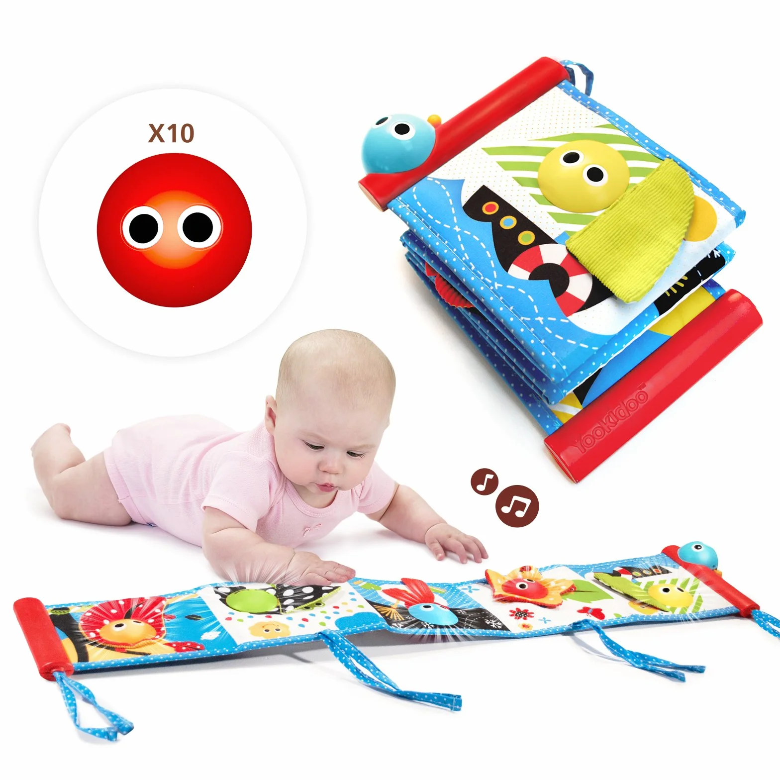 Yookidoo - Libro música y luces para bebé, libro blando musical que se ilumina interactivo para bebés de 0 a 36 meses