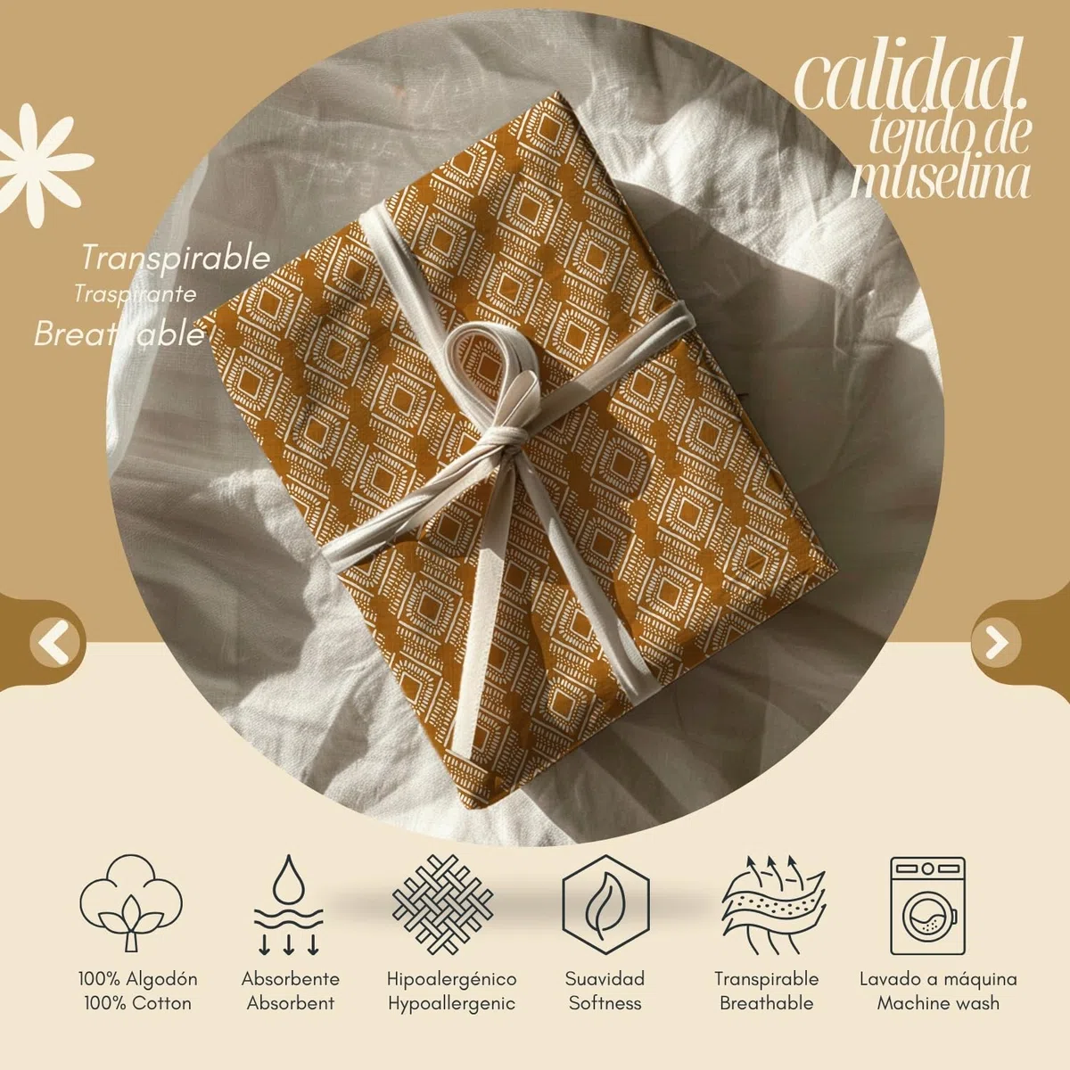 PEKEL’S Manta de Muselina Bebé 120x110 cm | 100% Algodón Suave y Transpirable | Paño Grande Envolvente para Recién Nacido, Cuna, Carrito o Regalo Baby Shower (Naranja)