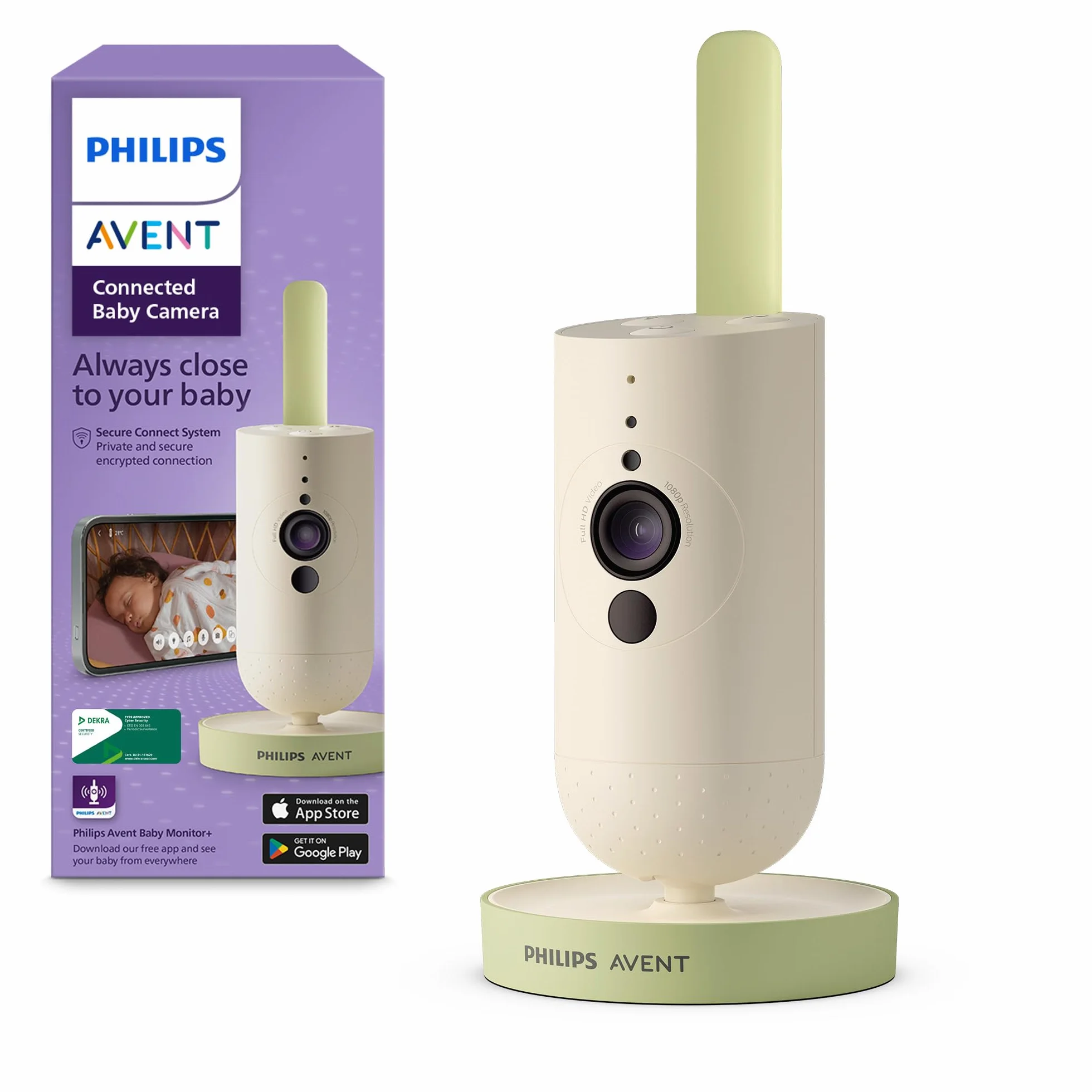 Philips Avent Vigilabebés Conectado con App, cifrado Privado y Seguro, Audio, Zoom 2X, visión Nocturna, activación automática por Voz, intercomunicación Real, Nanas y Ruido Blanco (Modelo SCD643/26)