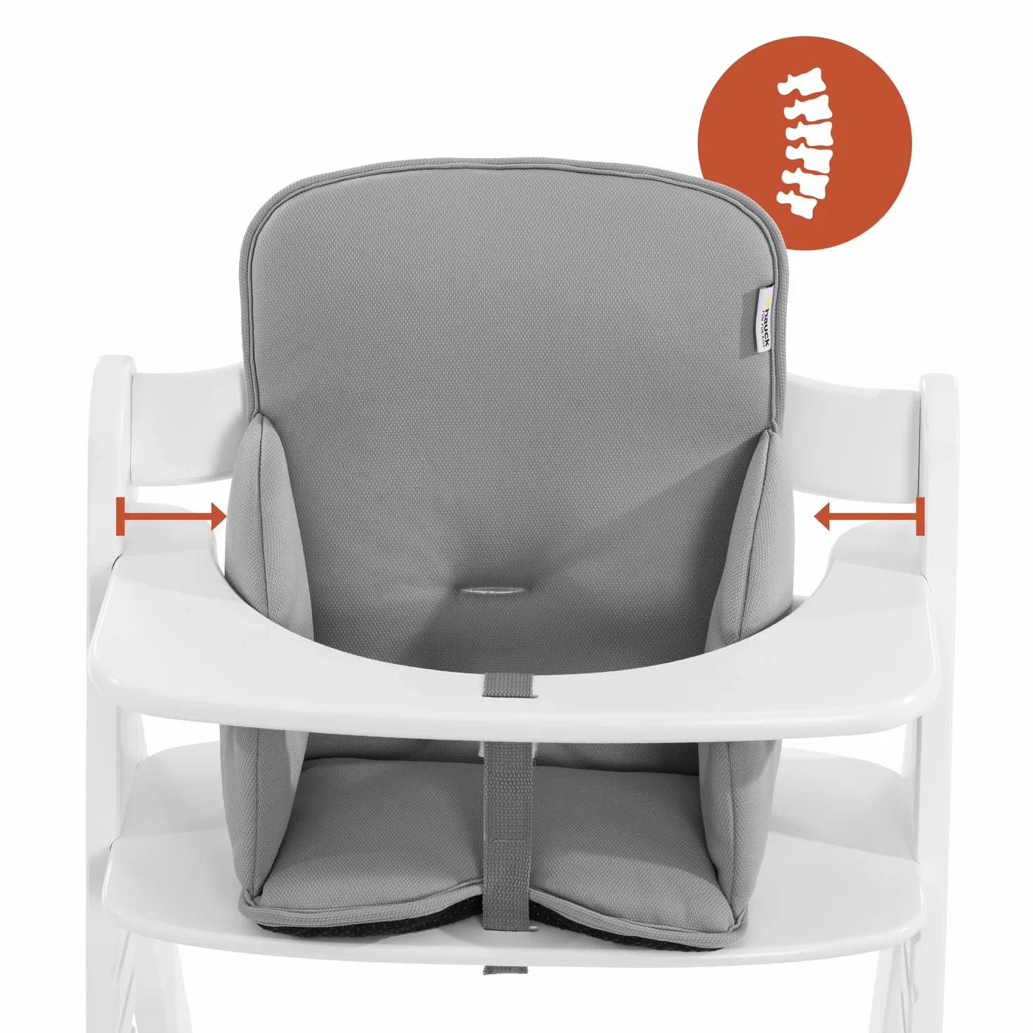 hauck Alpha Cosy, Gris - Reductor Acolchado para Tronas de Madera – Compatible con Alpha+, Beta+ y Arketa – Cojín con Respaldo Alto y Laterales Reforzados para Bebés de 6 a 36 Meses