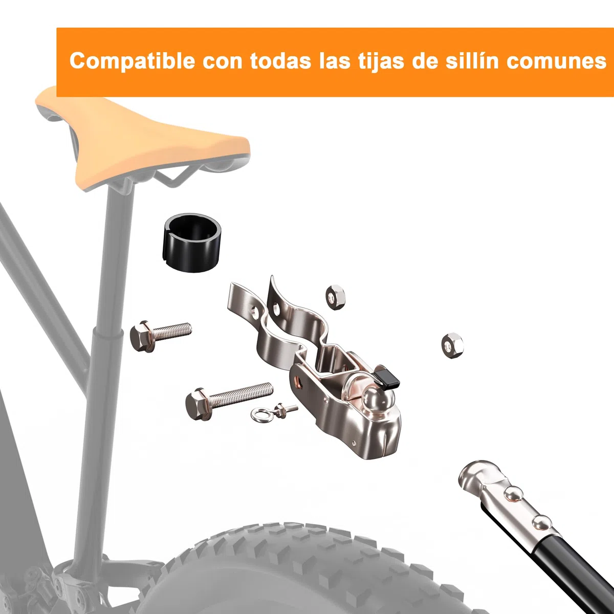 Enganche de Remolque para Bicicleta, Acoplamiento de Remolque de Carga, Enganche de Remolque de Bicicleta de Acero galvanizado Compatible con Todas Las tijas de sillín de Bicicleta estándar