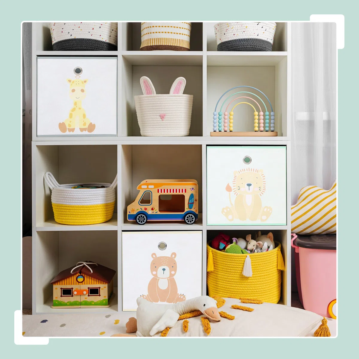 Relaxdays Set 3 Cajas Plegables con Motivos Animales para niños, estanterías cúbicas, 30x30x30 cm, Textil Multicolor