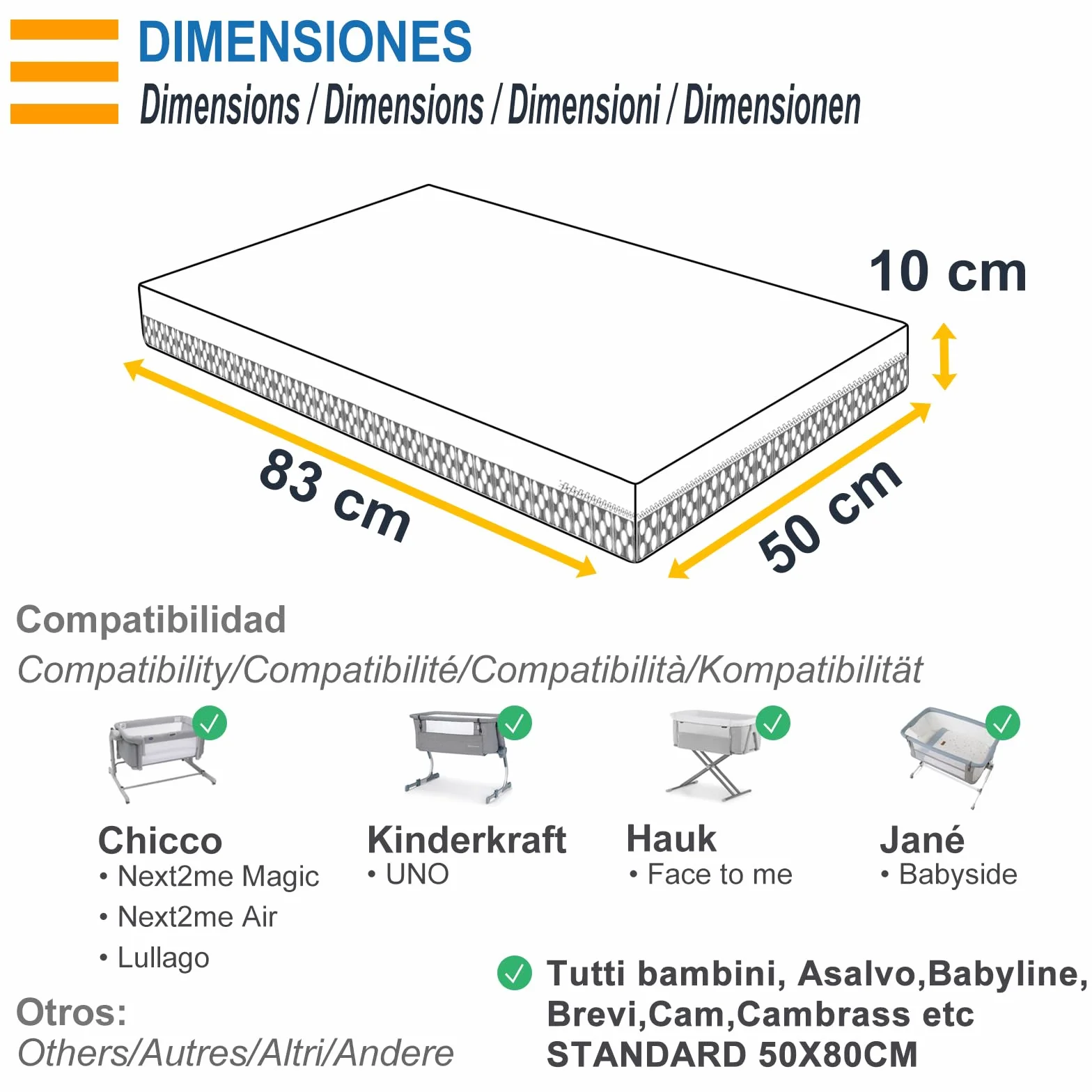 PEKITAS Colchón Minicuna 50x83 cm Grosor 10 cm Transpirable Hybrido Reversible Doble Cara Funda Desmontable Lavable Firme Anti-ahogo Cuna Colecho Bebé