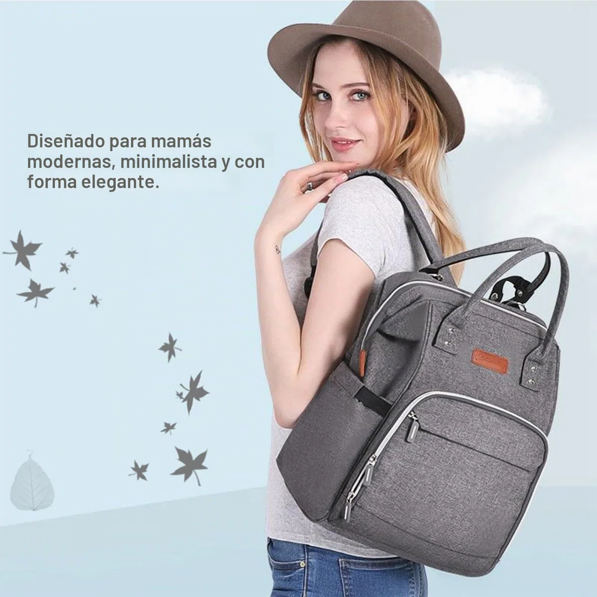 Mochila para pañales de bebé, bolso cambiador multifuncional de gran capacidad, mochila para bebé, bolsa de viaje con bolsillo térmico, correa de hombro ajustable, mochila con 2 correas para cochecito
