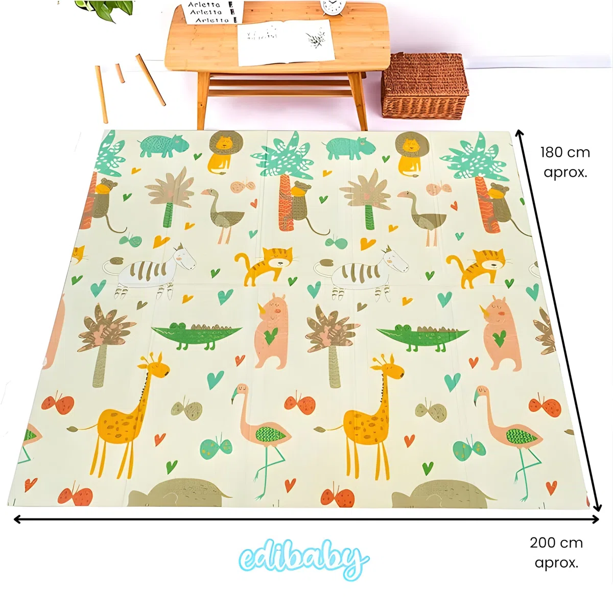 Edibaby, Alfombra Bebé Acolchada Plegable, Diseño Infantil, Colchoneta de Juegos para Suelo, Reversible, XPE, Tapete Baby Play Mat (Native | 200x180 | 1 cm)