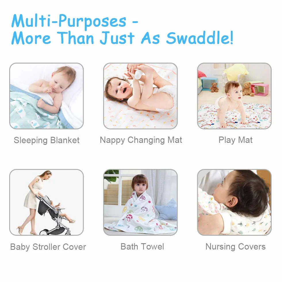 Muselina Bebé, Mantas Bebé, Bambú Algodón 120x120 cm Grande Mantas Swaddle de Muselina para Bebes Recién Nacidos, Envoltura Mantas, Suave & Respirable - Paquete de 3