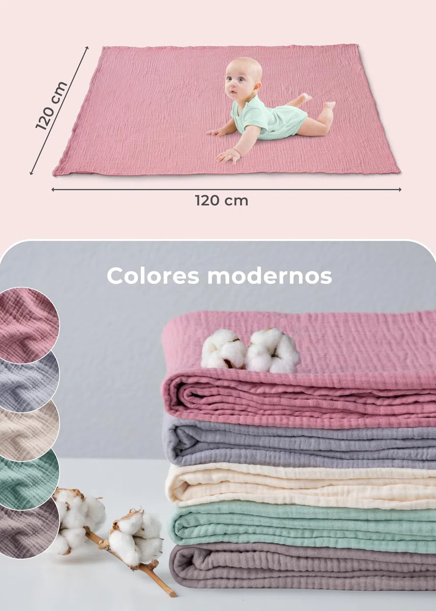 LAYNENBURG Manta de muselinas Bebe 120x120cm - 100% algodón - Oeko-Tex 100 - Manta acogedora o para Dormir, pañales, paño para eructar para bebé, recién Nacido y niño pequeño (Rosa Oscuro)