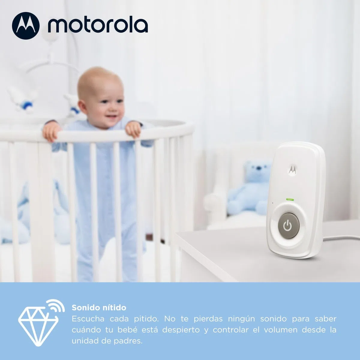 Motorola Nursery AM21 Monitor de Audio para Bebés - Monitor Digital con Tecnología DECT para Monitoreo de Audio - Largo Alcance - Micrófono de Alta Sensibilidad - Blanco
