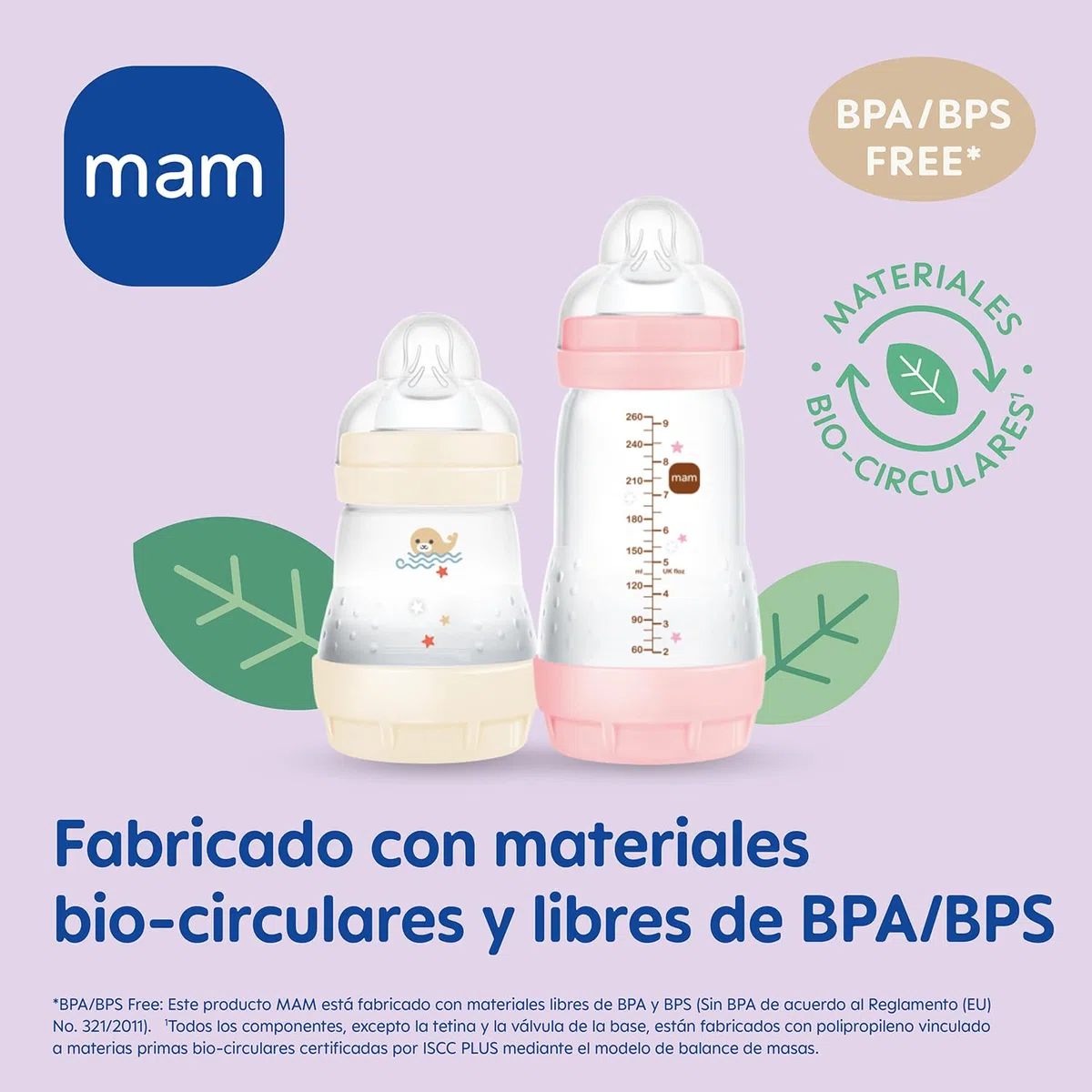 MAM Pack 2 Biberones Anticólicos, 2-4 Meses, 260ml, con Tetina 2 Flujo Medio de Silicona de Fácil Aceptación, Autoesterilizable y Fácil de Limpiar, MAM Easy Start Anti-Colic, Azul Brillante, 2uds