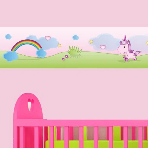 Greca Dulces Unicornios, Longitud: 450 cm, autoadhesiva, para la habitación de los niños