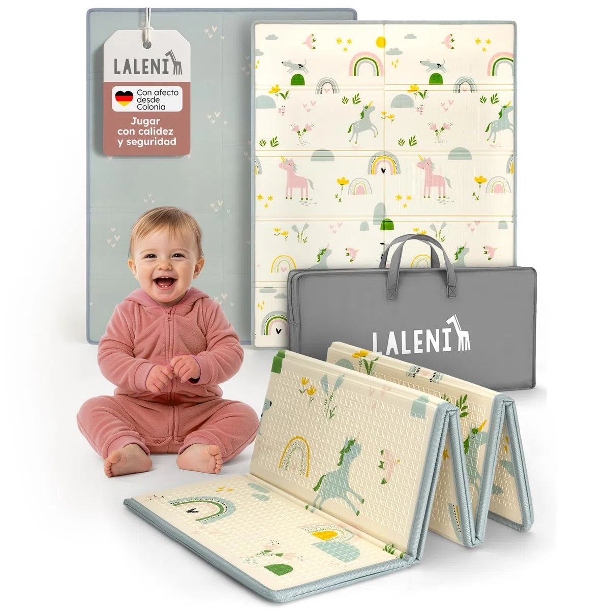Laleni Tapete Actividades Bebe 120x150x1cm - Alfombra Bebe Acolchada Plegable Impermeable - Alfombra Juegos Bebe para Interiores y Exteriores - Colchoneta Bebe Suelo con Arcoiris