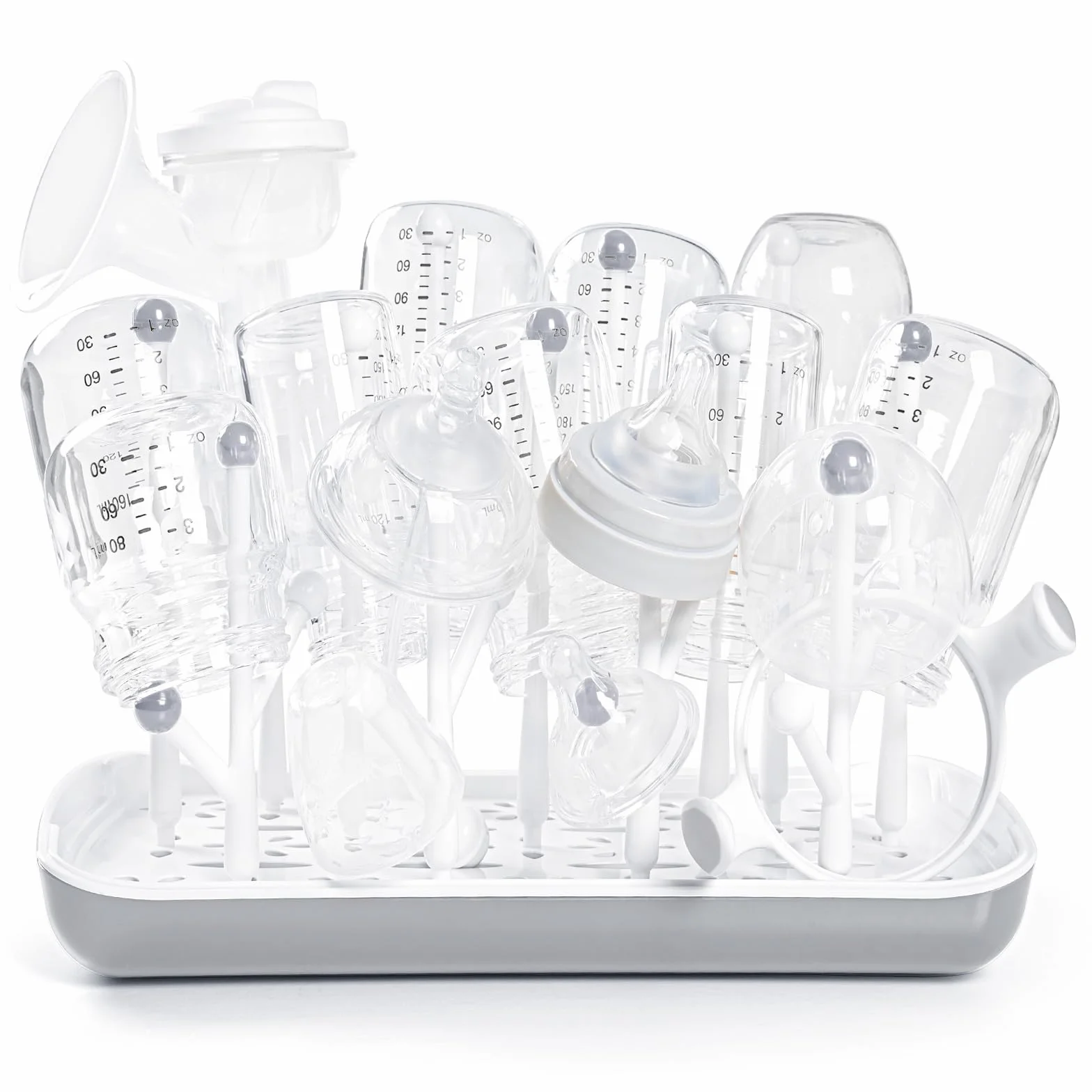 Termichy Estante para secar biberones con Bandeja de Agua extraíble Portabotellas para mostrador para bebés y niños pequeños (Gris)