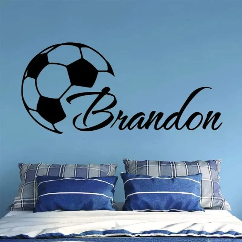 Murales De Fútbol Con Nombres, Pegatinas De Vinilo Personalizadas Con Nombres, Murales Deportivos Para Habitaciones De Niños (125x57cm)