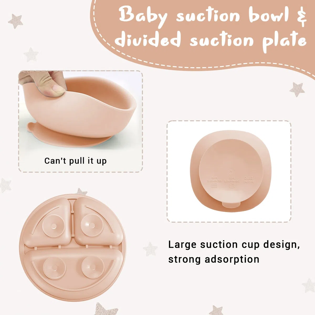Set de vajilla de silicona para bebé 9 piezas – Plato y cuenco con ventosa, vaso de aprendizaje, cubiertos de silicona, babero y delantal manga larga – Kit BLW antideslizante, apto lavavajillas, plega