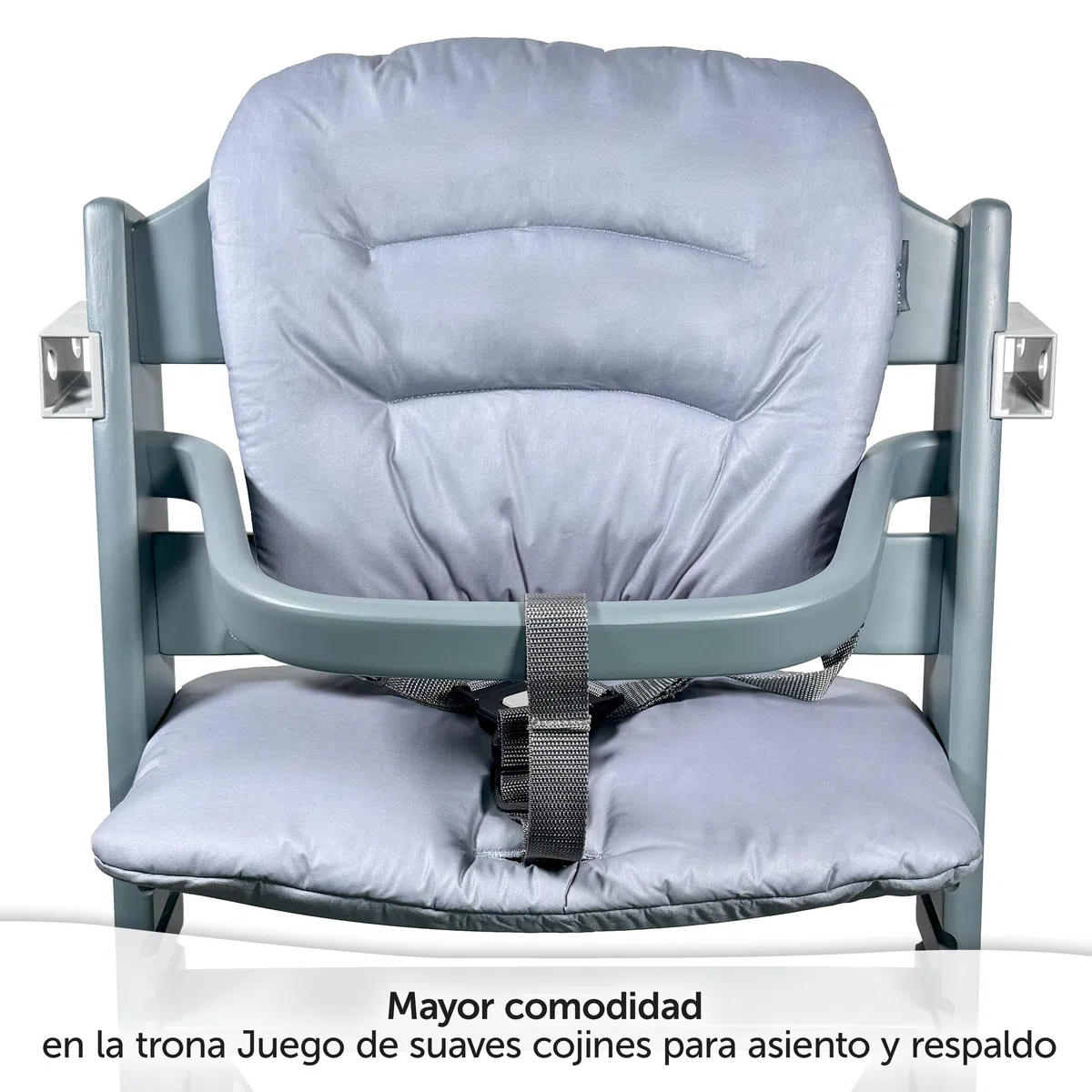 LaLoona Cojin Trona Madera para Bebeconfort/Safety 1st Timba, Cojin Impermeable Trona de 2 Piezas, Cojin Trona Evolutiva Madera Lavable, OEKOTEX Standard 100 - Gris
