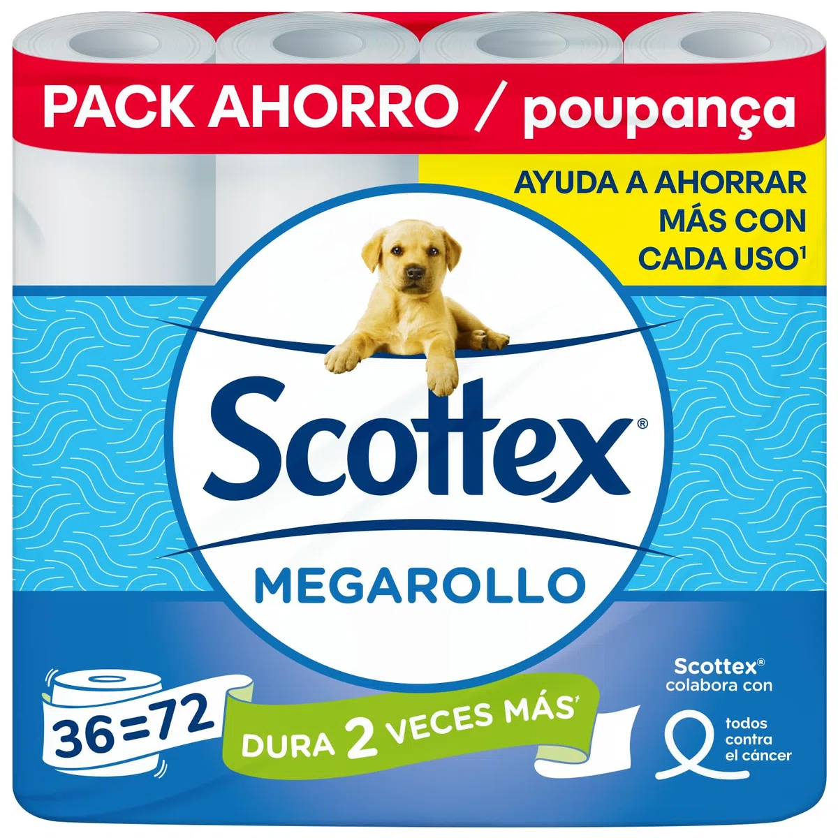 Scottex Megarollo Papel Higiénico, 1 megarollo equivale a 2 rollos estándar, total 36 rollos (Equivale a 72 rollos originales)