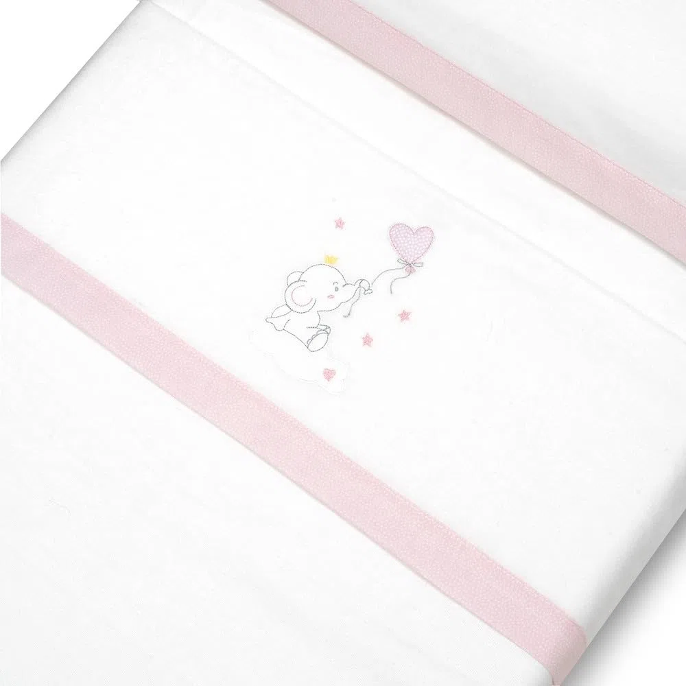 Interbaby - Juego Sabanas Cuna 60x120 Algodon 100% | Sabana Cuna Franela, Cálida, Suave | Incluye Sabana Bajera, Encimera y Funda de Almohada | Ideal para Invierno | Elefante Globo Corazón Blanco/Rosa