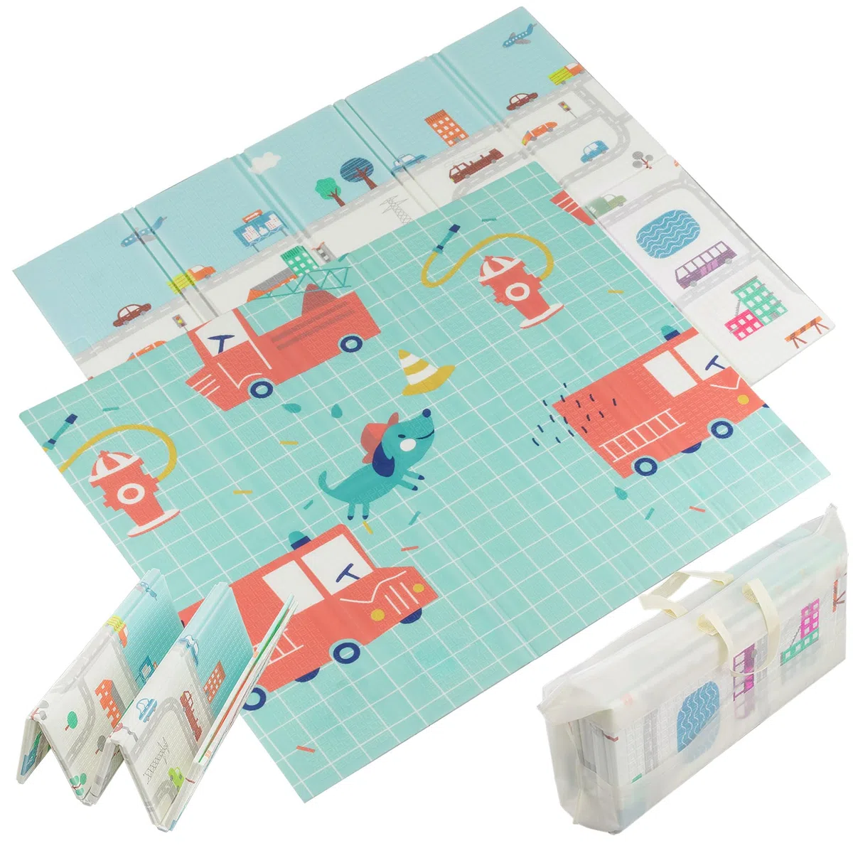 Almar Baby Alfombra para Bebe Acolchada Plegable 180cm x 200cm 1cm de Grosor Reversible Tapete de Actividades y Gateo para Bebes Recién Nacido y Niño Espuma Alta Densidad Carriles el Perro Bombero