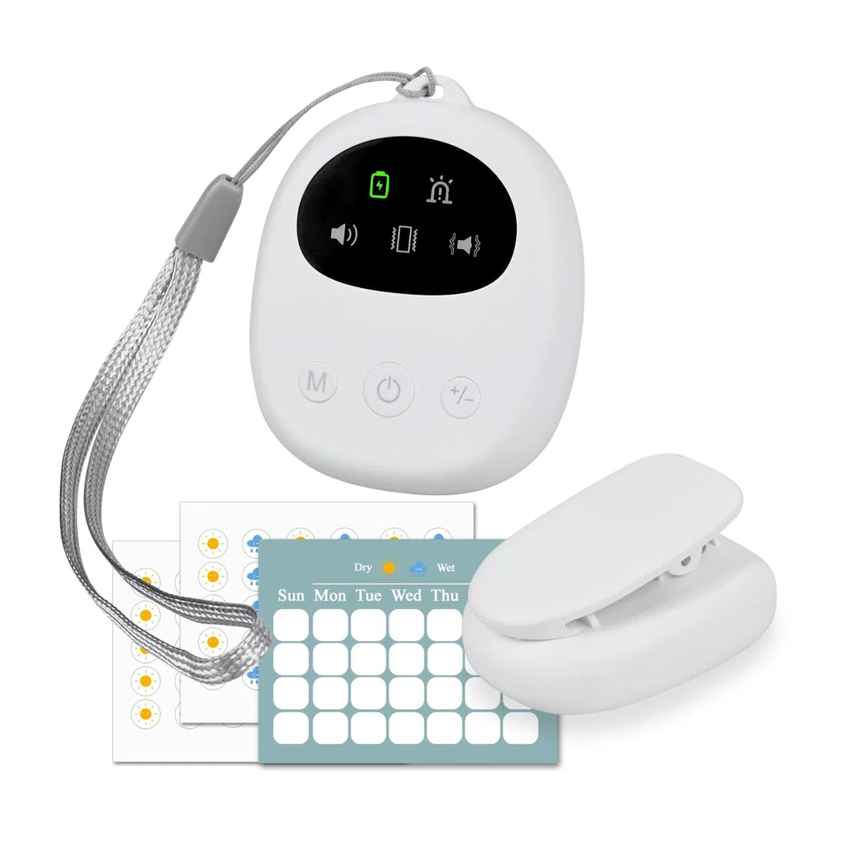 Alarma Enuresis para Niños y Personas Mayores de MMOBIEL – Compacta Sensor de Humedad con Cable y Clip – Sonido, Vibración y Luz – Recargable USB – Volumen Ajustable – Entrenamiento para ir al Baño