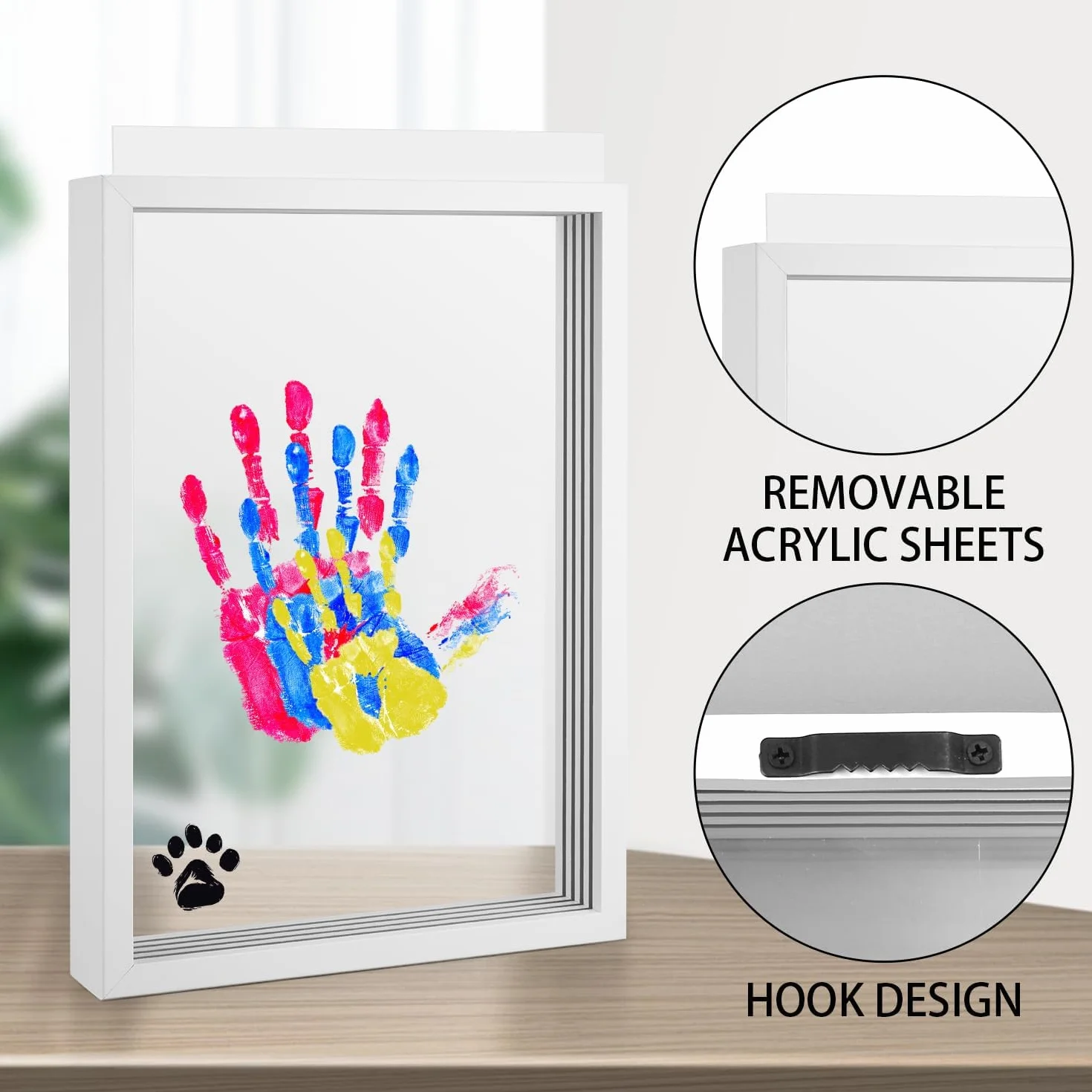 Auauraintt 4 piezasKit de Huellas de Manos Familiares,Marco de fotos de recuerdo para recién nacidos, marco artesanal de madera, decoración del hogar, regalo para nuevos y futuros padres