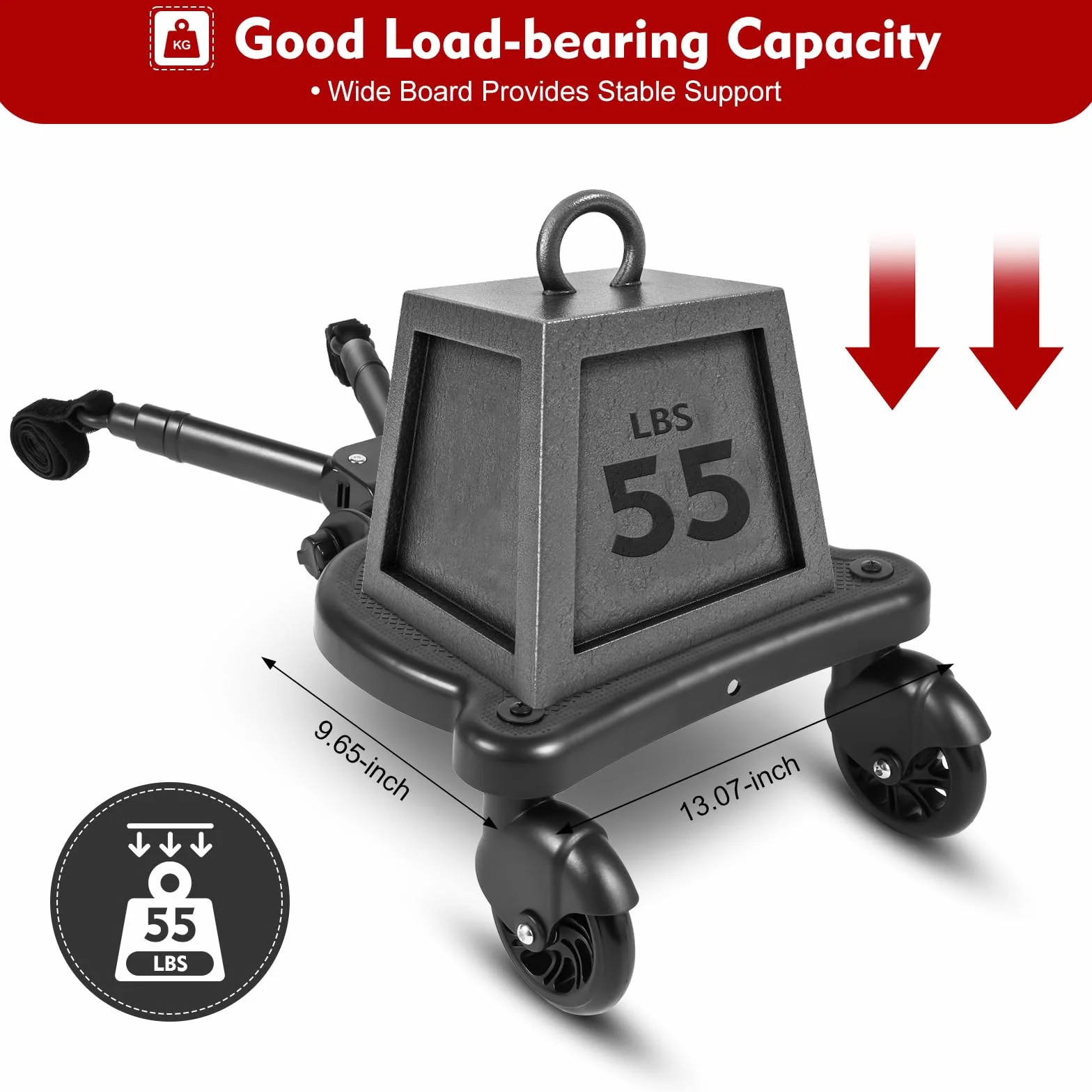 Monopatín universal para cochecito de bebé, con asiento, paseo de pie, cochecito con bolsa de almacenamiento, correa de suspensión, para bebé para, niños de 2 a 6 años, carga 25 kg, color negro