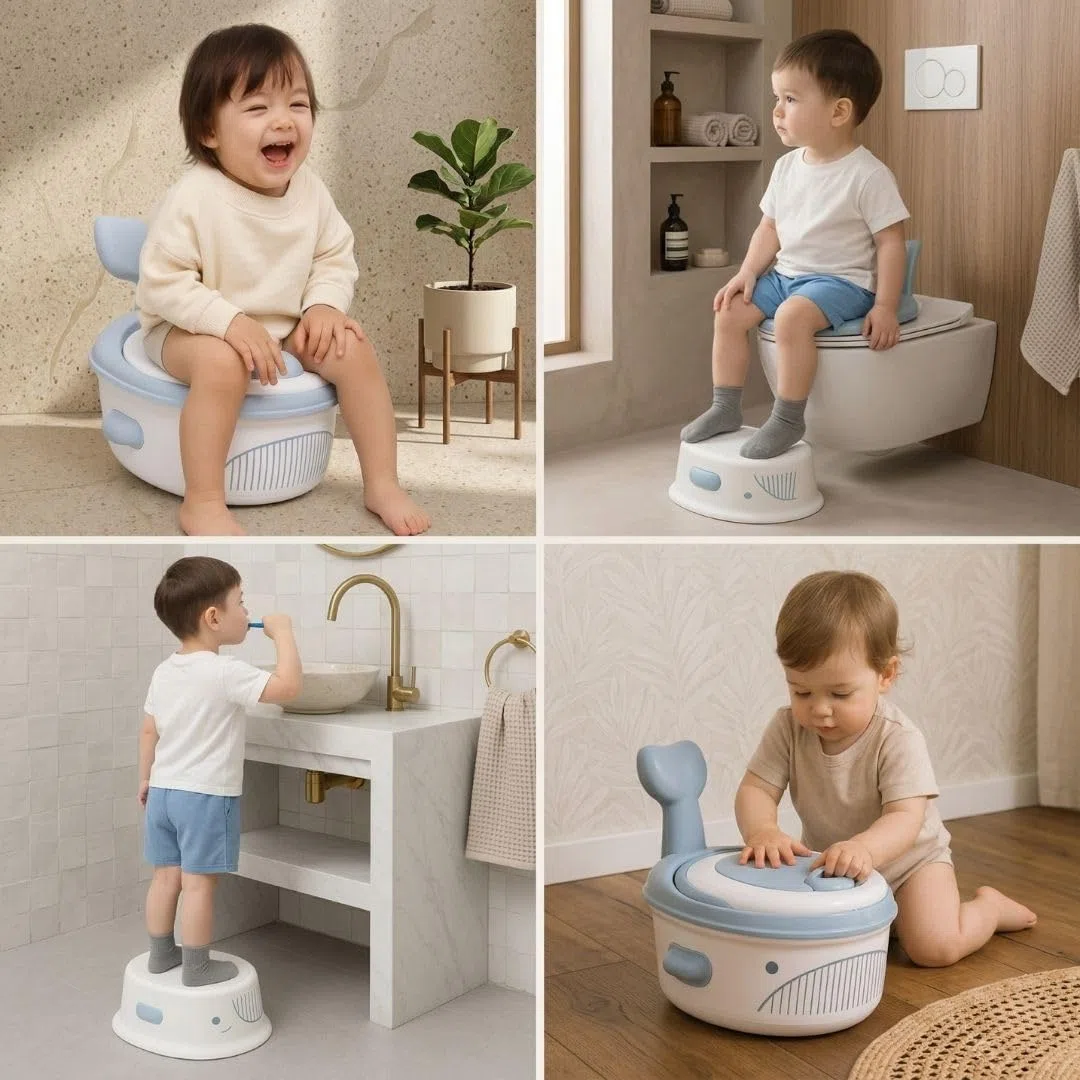 Orinal Infantil 3 en 1 | Tapa Extraíble con Reductor WC y Escalón | Asiento Acolchado | Antideslizante | Protección Antisalpicaduras | Retrete Portátil Bebé | Fácil de Limpiar y Guardar