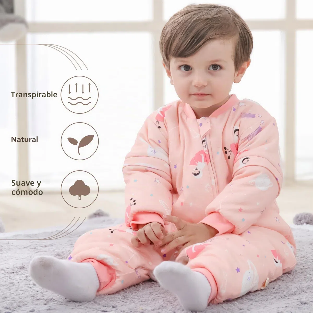 Mosebears Saco de dormir para bebé - 2.5 TOG Saco de Dormir de Algodón Unisex para Bebés,con mangas extraíbles, 18 – 36 meses (Altura 85 – 95 cm)