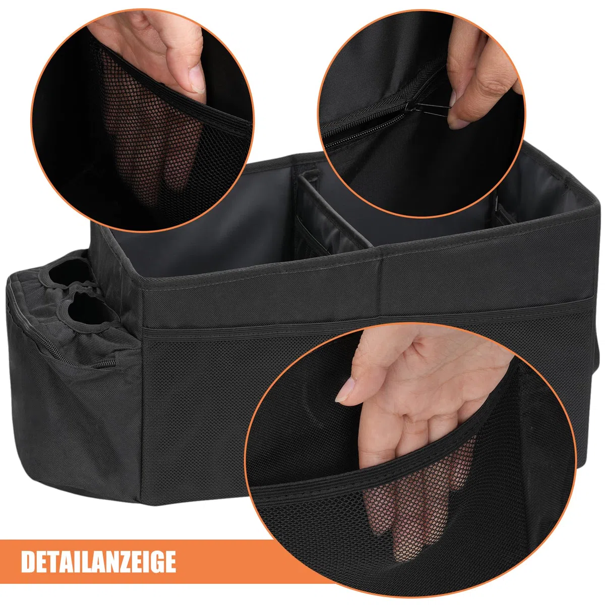 Organizador Asiento Coche, Organizador Coche para Asiento Delantero Trasero de Coche, Plegable, Organizador maletero coche asiento, Con Portavasos para Ropa, Juguetes y Suministros de Oficina