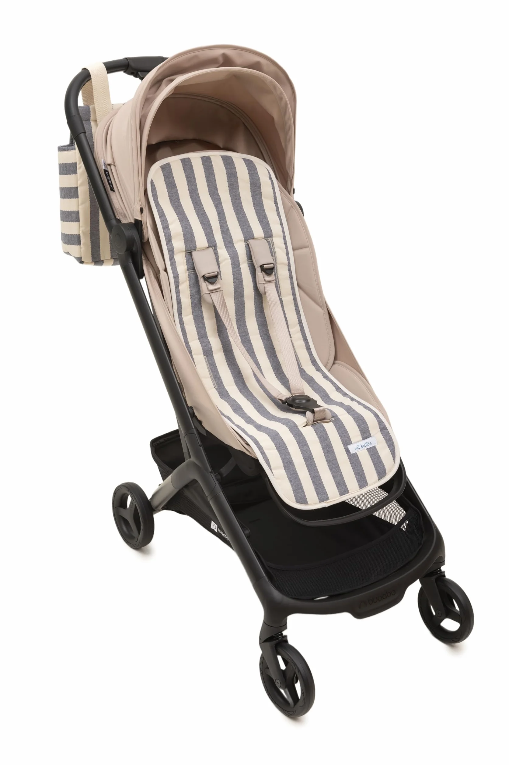 Colchoneta silla de paseo universal – Modelo a rayas acolchada y transpirable – 100% algodón – Compatible con todos los carros de bebé - Fabricado en España. (Azul)