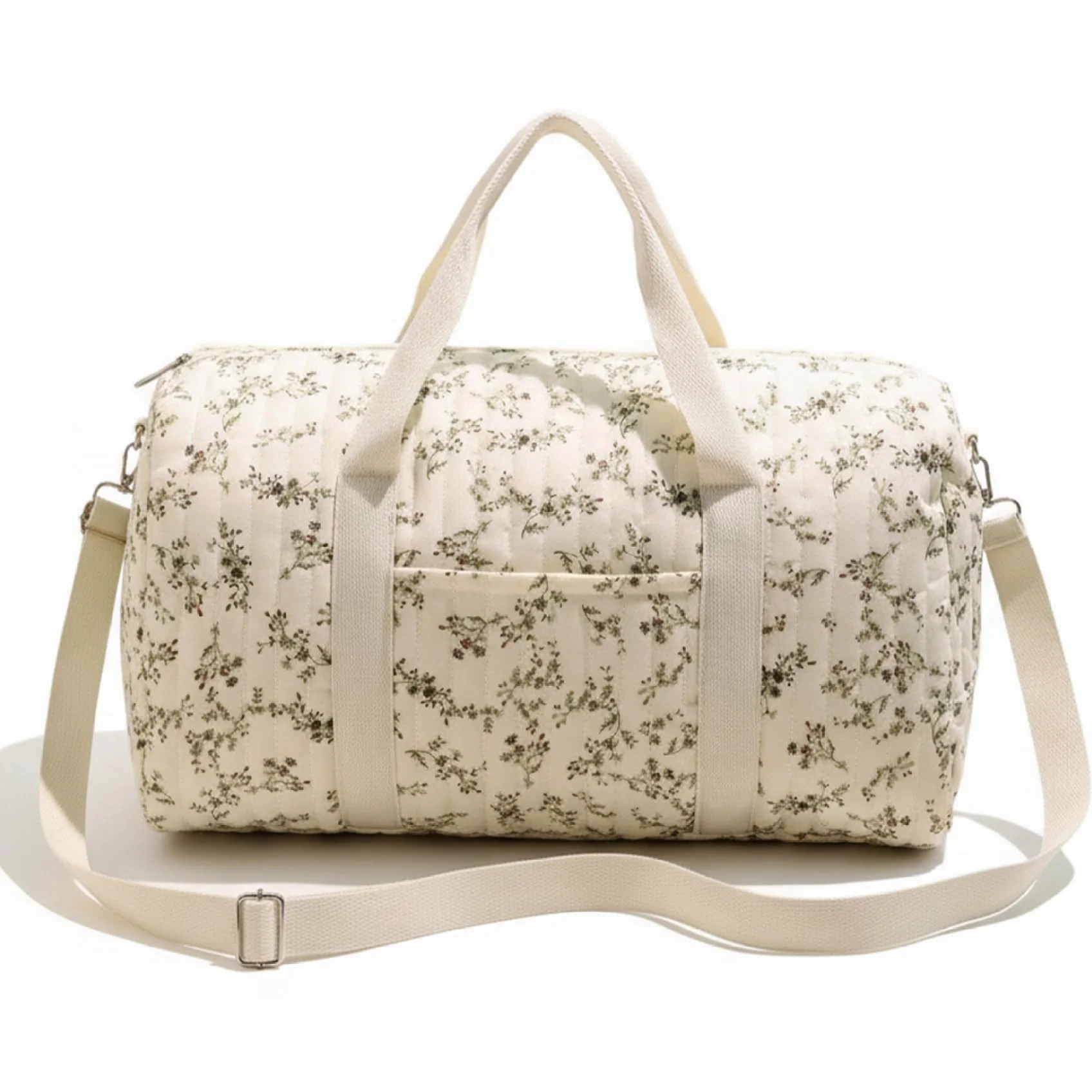 Bolsa de Viaje Acolchada, Bolsa de Fin de Semana Acolchada con Estampado Floral con asa y Correa, Linda de Viaje con Bolsillo y Cremallera para Mujeres, Viajes, Hospital, pañales, Gimnasio, 18