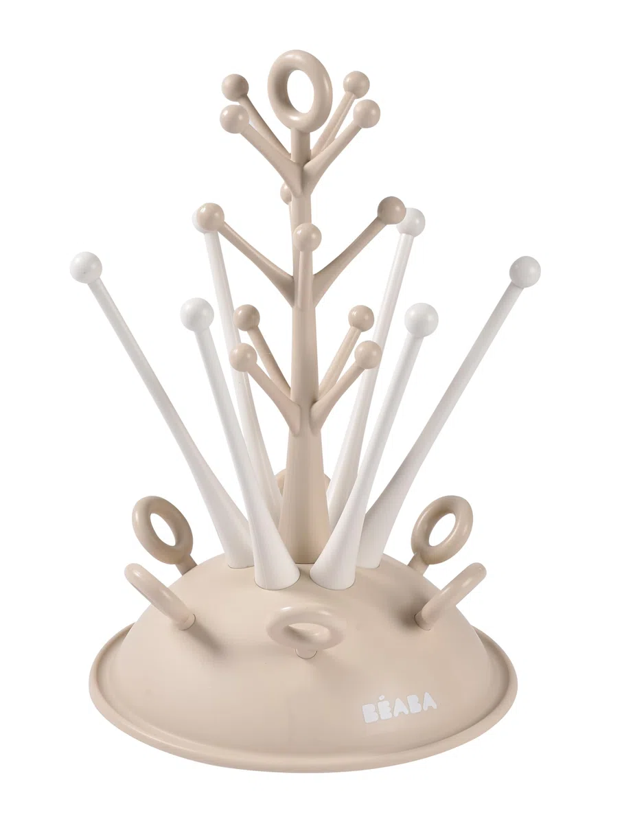 BÉABA Escurre Biberones Tipo Árbol, Capacidad Para 6 Biberones Y Accesorios, Bandeja Recogegotas Extraíble, Secador De Biberones Bebé, Arcilla