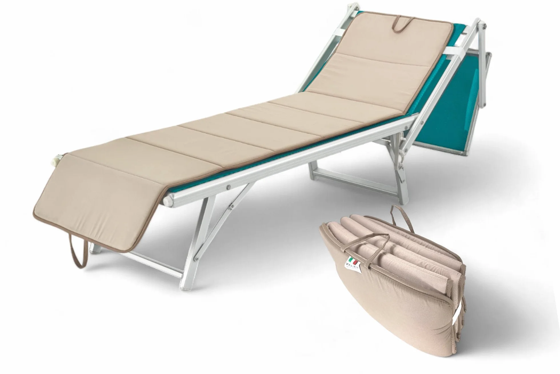 Tex family Colchón plegable para tumbona de playa, piscina, reversible, 52 x 200 cm y grosor 2 cm, con asas, color beige y gris