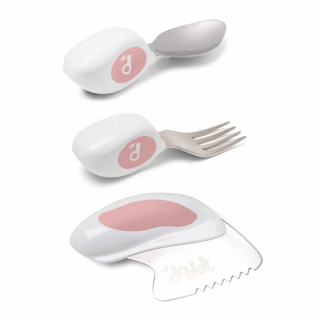 doddl Utensilios para niños pequeños, juego de cucharas y cuchillos ergonómicos de acero inoxidable para 1 a 3 años, sin BPA, apto para lavavajillas, rosa viejo
