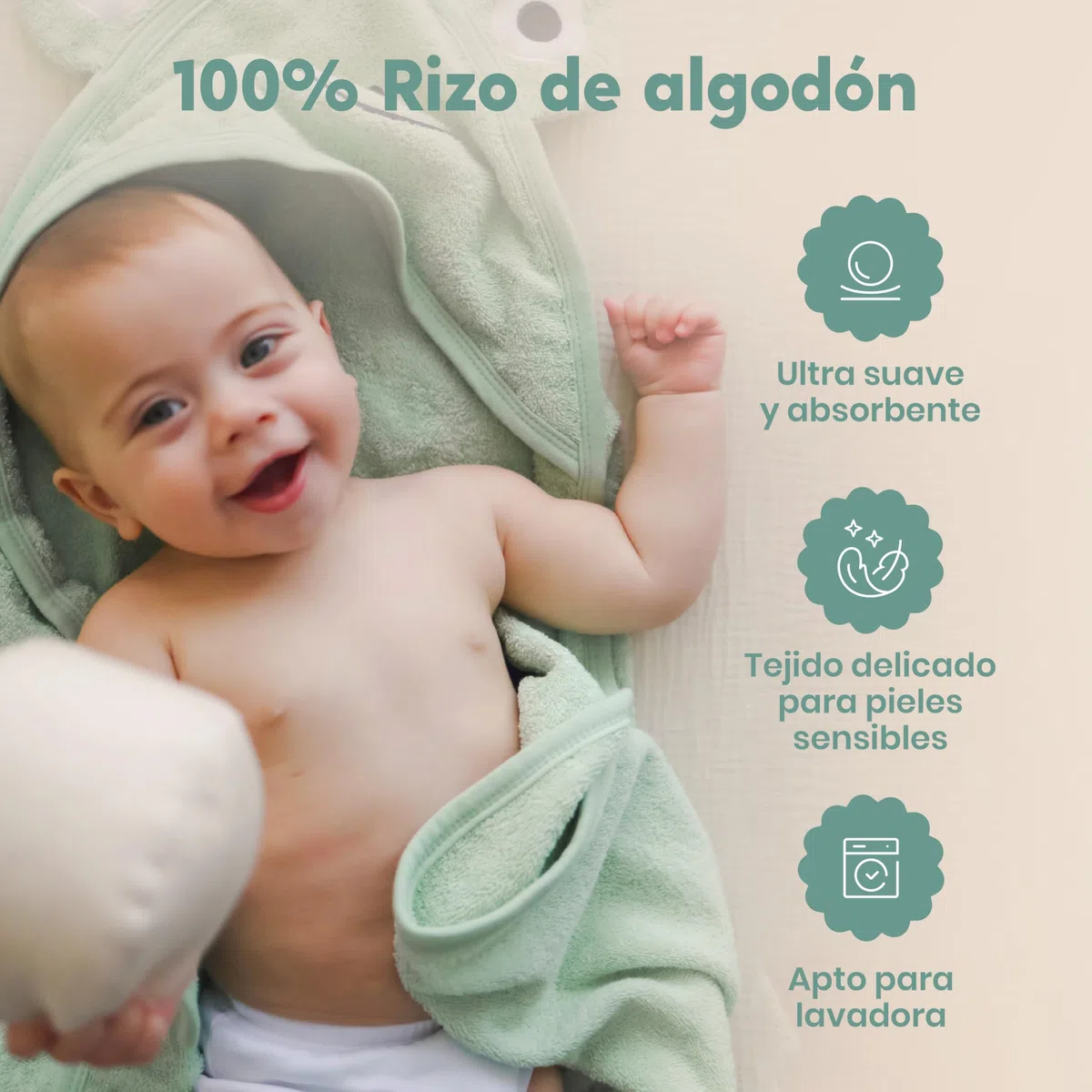 CuddleBug Set de Capa de Baño con Capucha y Manopla para Bebé - 100% Algodón Rizo - Toalla Infantil Ultra Suave y Absorbente para Recién Nacidos y Niños (85 x 85 cm) - Frog