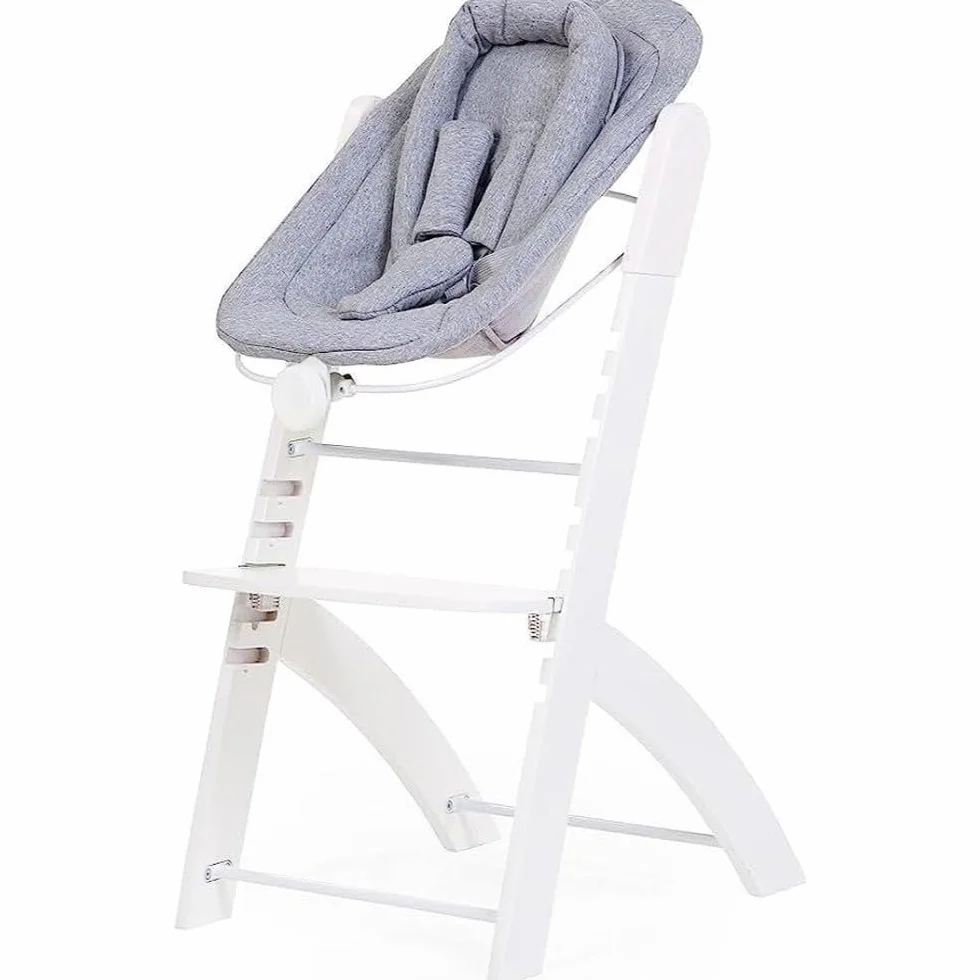 CHILDHOME, Hamaca compatible con la trona Evosit de Childhome, desde el nacimiento, hasta los 6 meses, varias reclinaciones, arnés de 5 puntos, Jersey 100% algodón Oekotex, blanco