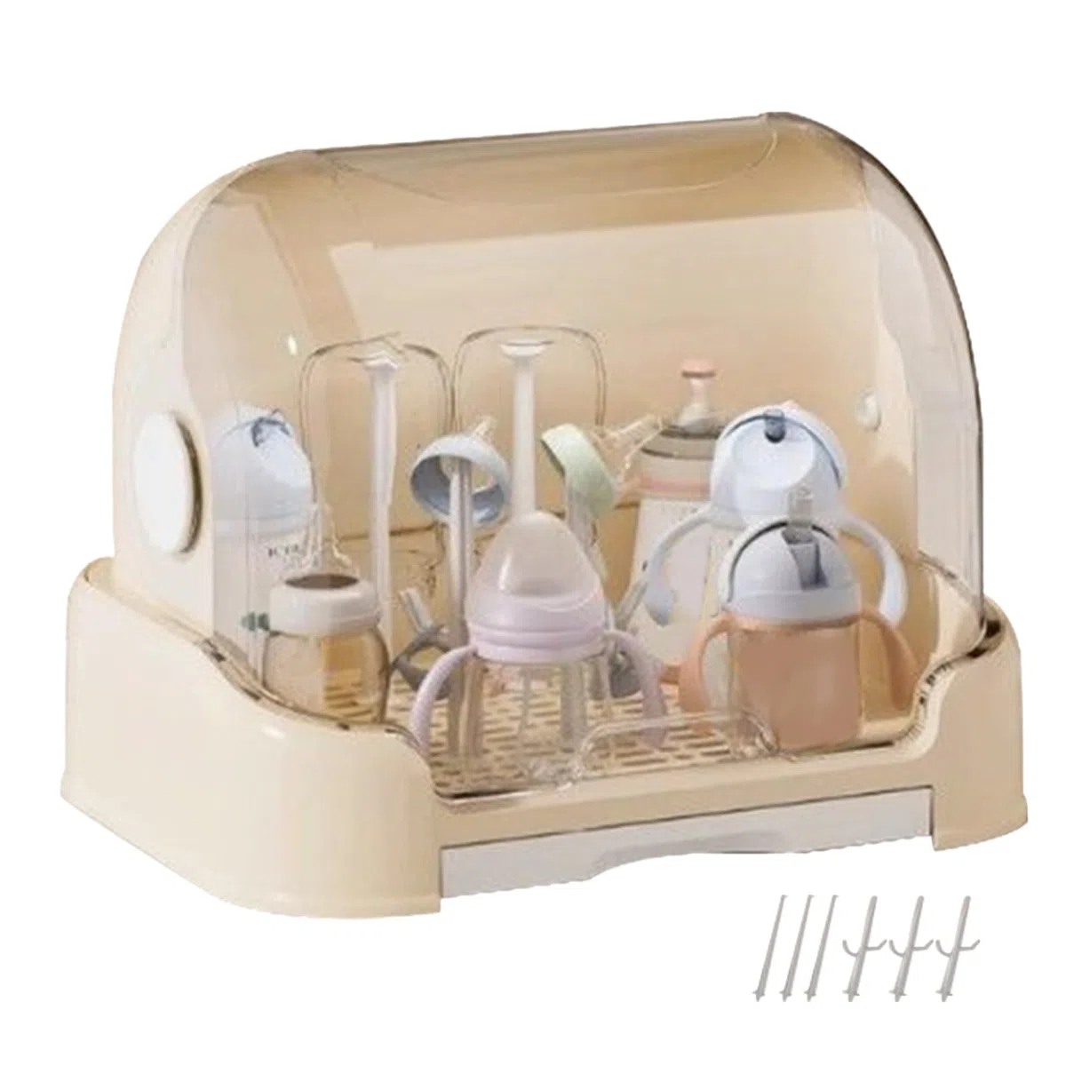Organizador de Biberones, Caja de Almacenamiento y Secador de Biberones con Tapa para Chupete Taza de Alimentación y Vajilla Funda Antipolvo para Tetinas y Cubiertos Uso Diario Viaje Com