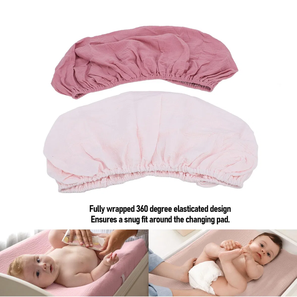 Funda de cambiador suave y transpirable de color sólido, 2 piezas de sábanas para cambiador de bebé (rosa claro)