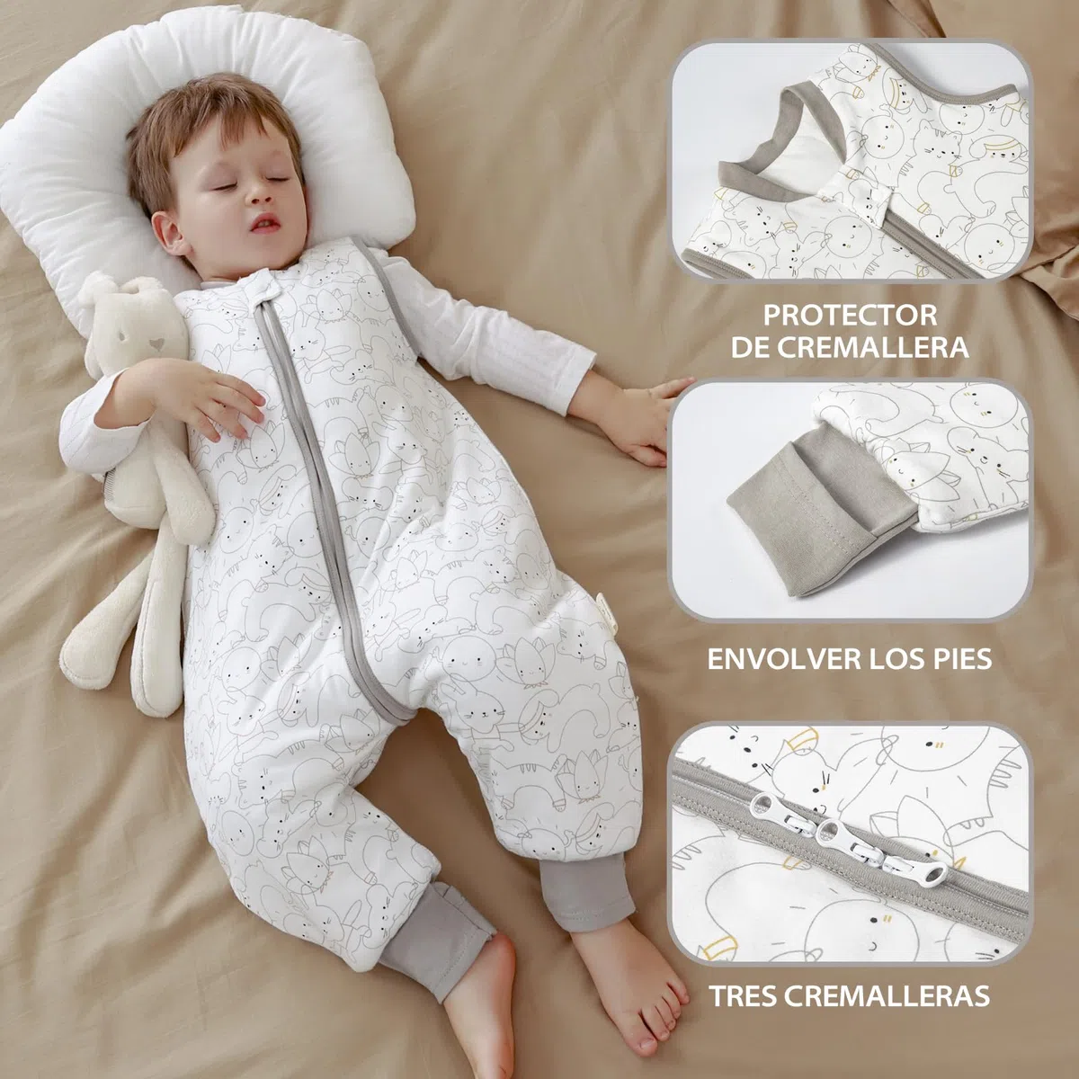 Saco de Dormir de Invierno para bebé, algodón, Saco de Dormir para niños 2,5 TOG con piernas,95-105cm/3-4 años,Gatito